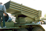 The 122-mm Multiple Rocket Launcher (MRL) "GRAD" on the Ural-375 6x6 truck chassis